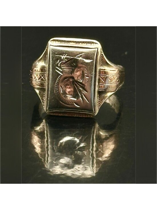 Vintage Other - Vintage 10K Gold Top Steel Western Cowboy Signet Mid Century Mens Americana